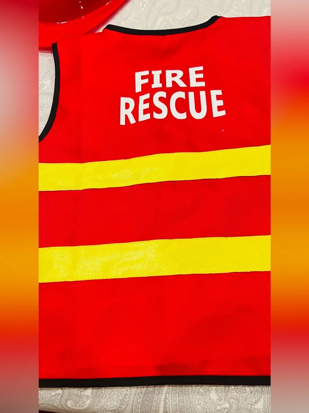 Children's Red Firefighter Vest & Helmet Set with Yellow Ax